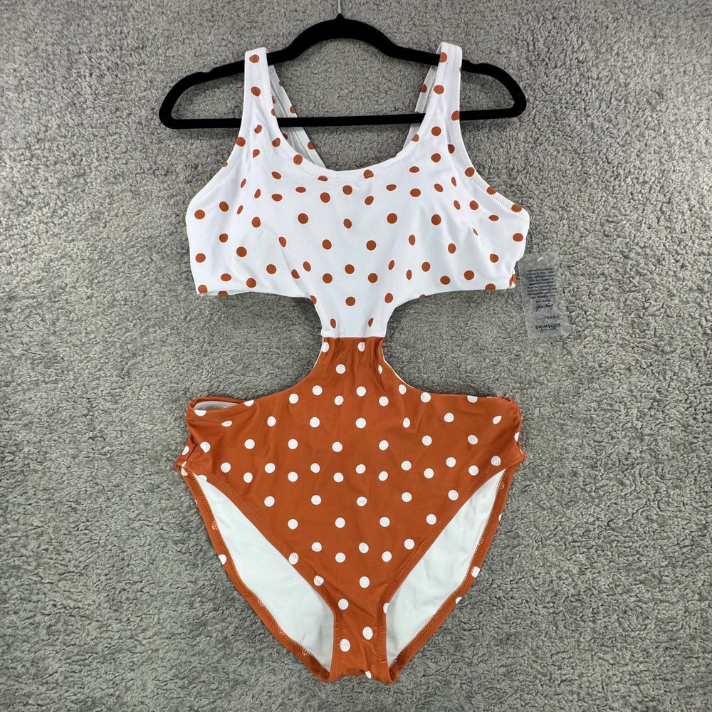 GabiFresh x Swimsuits For All Polka Dot Cutout‎ Monokini Rust White 16 D/DD NEW